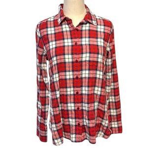 J.Crew Red Plaid Flannel Button Down Shirt Women’s Size 4 Long Sleeve Cotton